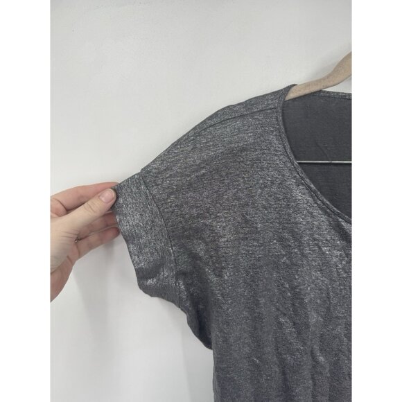 Eileen Fisher Metallic Silver Linen Jersey Drape Fit T-Shirt Women PP Minimalist - Picture 6 of 7